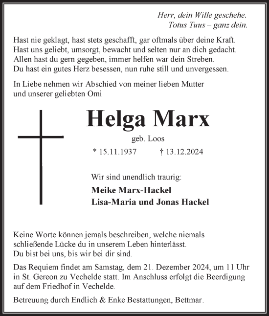 Traueranzeige von Helga Marx 