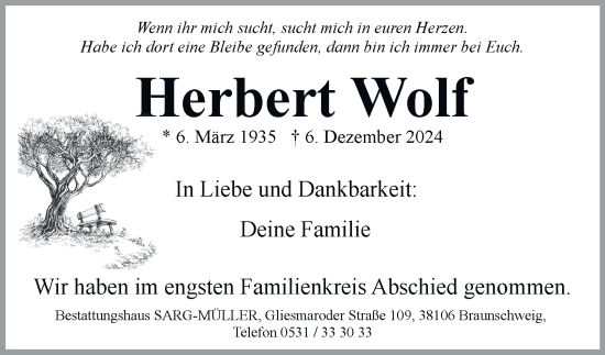 Traueranzeige von Herbert Wolf 