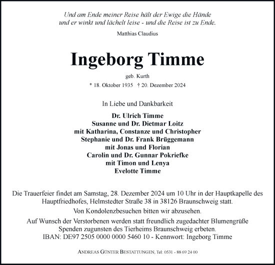 Traueranzeige von Ingeborg Timme 