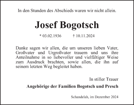 Traueranzeige von Josef Bogotsch von Wolfenbütteler Zeitung