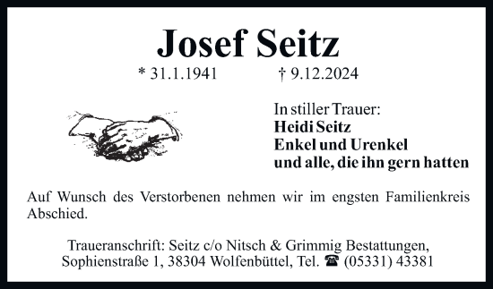 Traueranzeige von Josef Seitz von Wolfenbütteler Zeitung