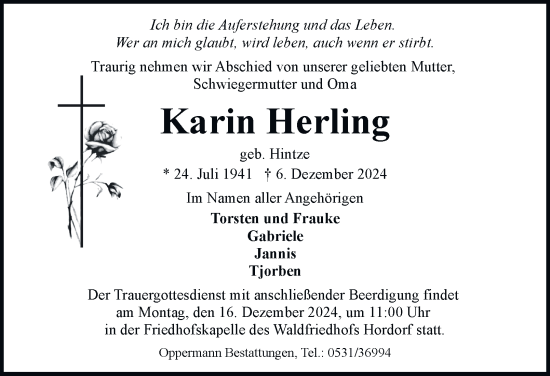 Traueranzeige von Karin Herling 