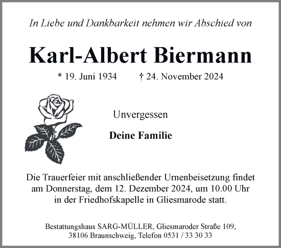 Traueranzeige von Karl-Albert Biermann 