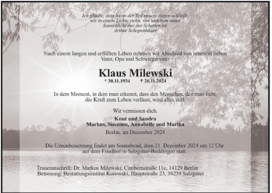 Traueranzeige von Klaus Milewski 