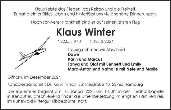 Traueranzeige von Klaus Winter 