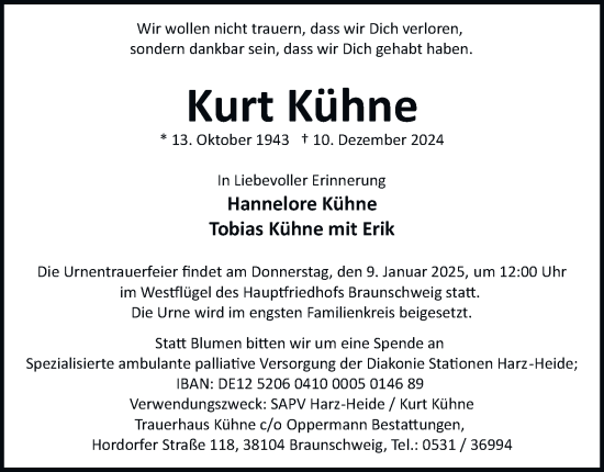 Traueranzeige von Kurt Kühne 