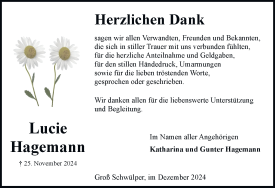 Traueranzeige von Lucie Hagemann 