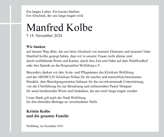 Traueranzeige von Manfred Kolbe 