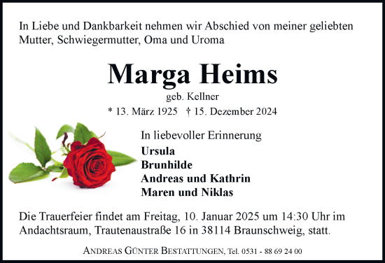 Traueranzeige von Marga Heims 