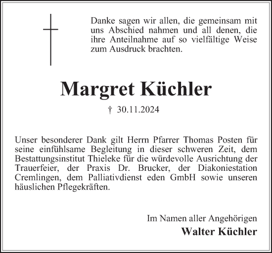 Traueranzeige von Margret Küchler von Wolfenbütteler Zeitung