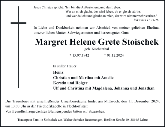 Traueranzeige von Margret Helene Grete Stoischek 