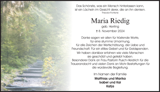 Traueranzeige von Maria Riedig 