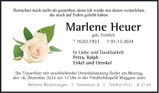 Traueranzeige von Marlene Heuer 