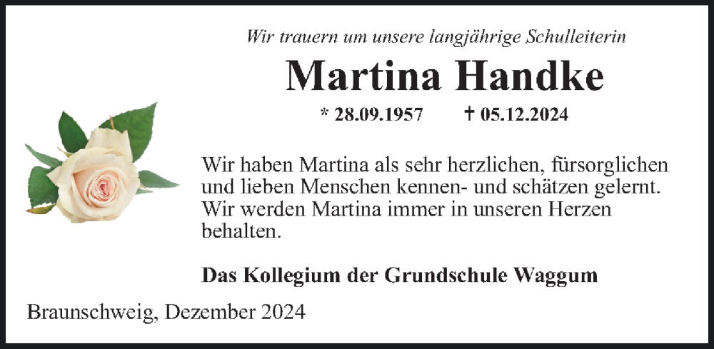  Traueranzeige für Martina Handke vom 14.12.2024 aus 