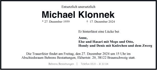 Traueranzeige von Michael Klonnek 