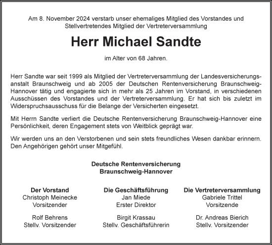 Traueranzeige von Michael Sandte 