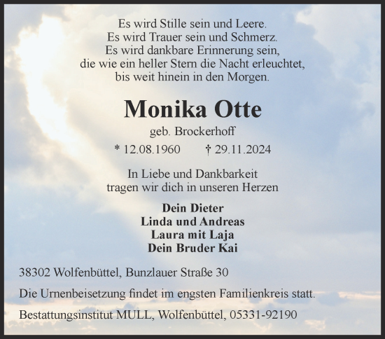 Traueranzeige von Monika Otte von Wolfenbütteler Zeitung