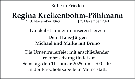 Traueranzeige von Regina Kreikenbohm-Pöhlmann 