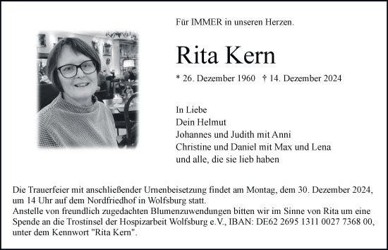 Traueranzeige von Rita Kern 