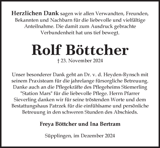 Traueranzeige von Rolf Böttcher von Helmstedter Nachrichten