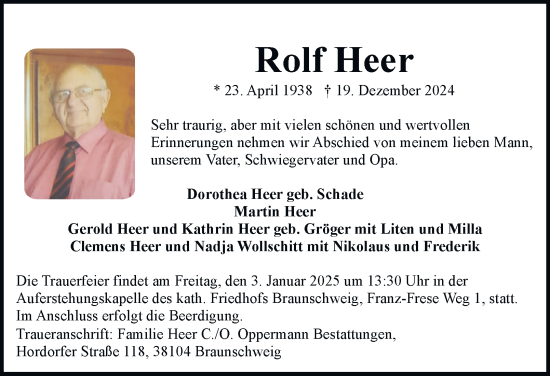 Traueranzeige von Rolf Heer 