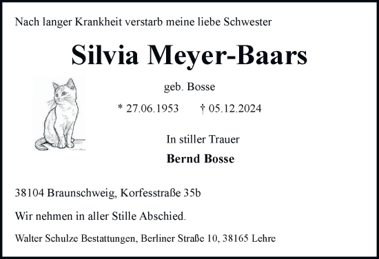 Traueranzeige von Silvia Meyer-Baars 