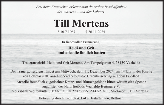 Traueranzeige von Till Mertens 