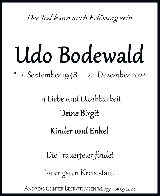 Traueranzeige von Udo Bodewald 