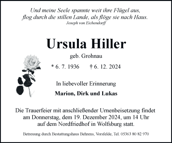 Traueranzeige von Ursula Hiller 