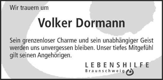 Traueranzeige von Volker Dormann 