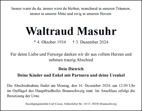 Traueranzeige von Waltraud Masuhr 