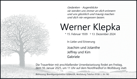 Traueranzeige von Werner Klepka 