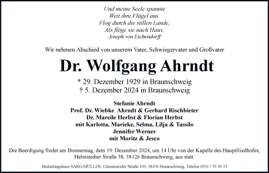 Traueranzeige von Wolfgang Ahrndt 