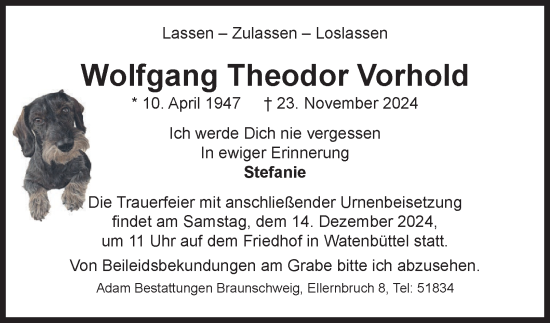 Traueranzeige von Wolfgang Theodor Vorhold 