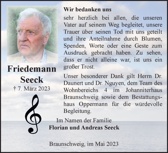 Traueranzeige von Friedemann Seeck von Braunschweiger Zeitung