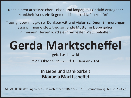 Traueranzeige von Gerda Marktscheffel von Braunschweiger Zeitung