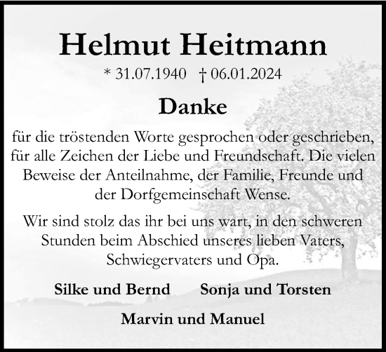 Traueranzeige von Helmut Heitmann von Peiner Nachrichten