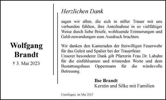 Traueranzeige von Ilse Brandt von Braunschweiger Zeitung