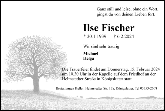 Traueranzeige von Ilse Fischer von Helmstedter Nachrichten