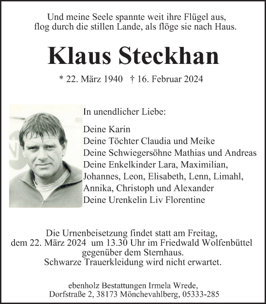 Traueranzeige von Klaus Steckhan von Braunschweiger Zeitung