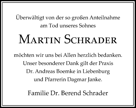 Traueranzeige von Martin Schrader von Salzgitter-Zeitung