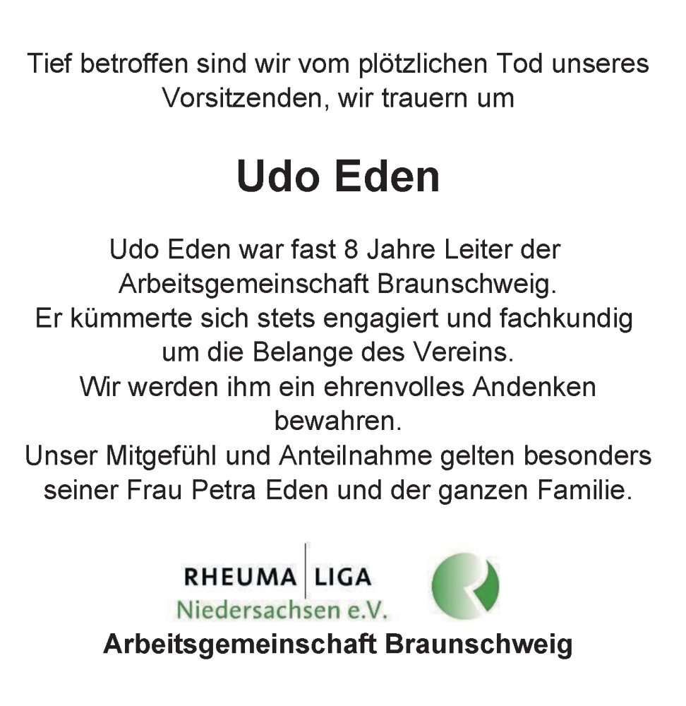 Traueranzeige für Udo Eden vom 03.02.2024 aus Braunschweiger Zeitung
