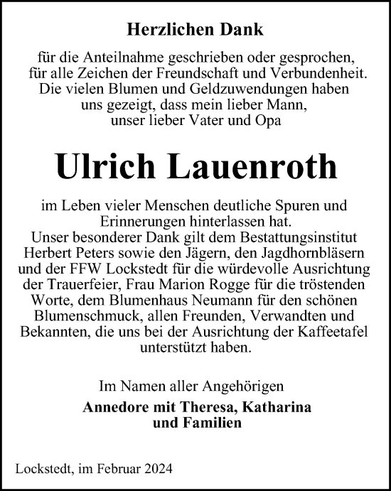 Traueranzeige von Ulrich Lauenroth von Helmstedter Nachrichten