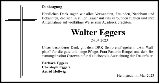 Traueranzeige von Walter Eggers von Helmstedter Nachrichten