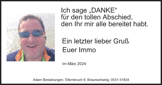 Traueranzeige von Immo  von Braunschweiger Zeitung