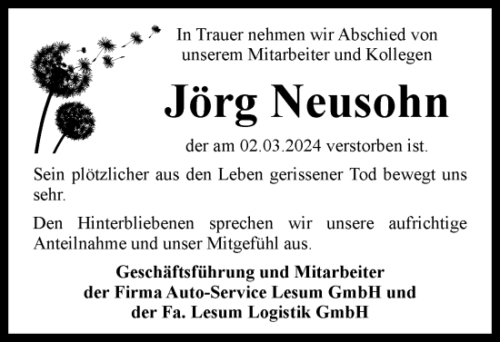 Traueranzeige von Jörg Neusohn von Braunschweiger Zeitung