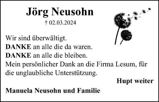 Traueranzeige von Jörg Neusohn von Neue Braunschweiger am Samstag