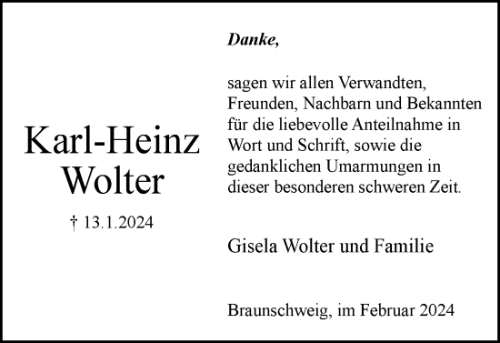 Traueranzeige von Karl-Heinz Wolter von Helmstedter Nachrichten