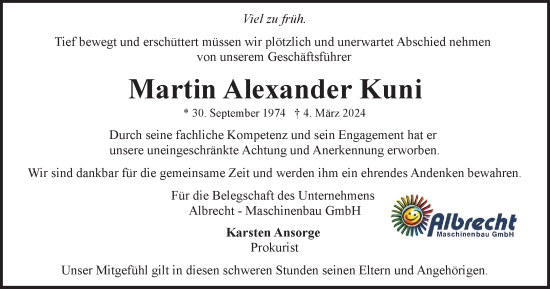 Traueranzeige von Martin Alexander Kuni von Braunschweiger Zeitung