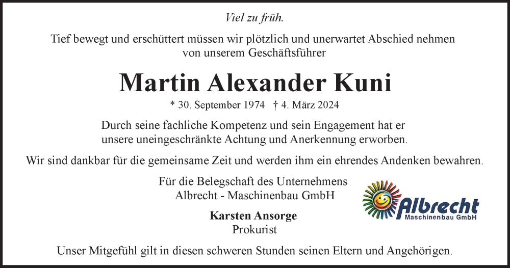  Traueranzeige für Martin Alexander Kuni vom 09.03.2024 aus Braunschweiger Zeitung